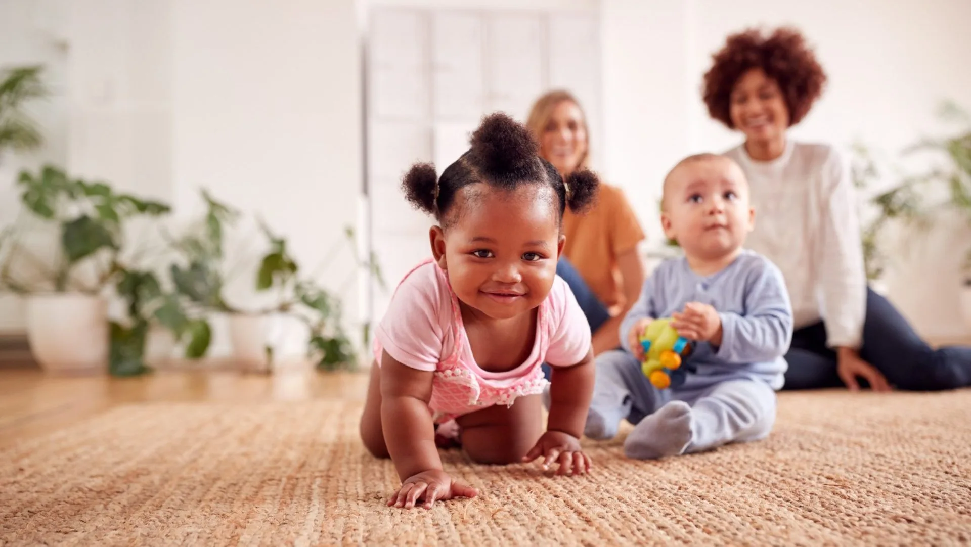 baby crawling and smiling